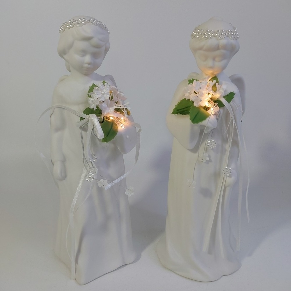 Set Of 2‎ Vintage Ceramic Angel Figurine Light Up White House Decor 9.5"
